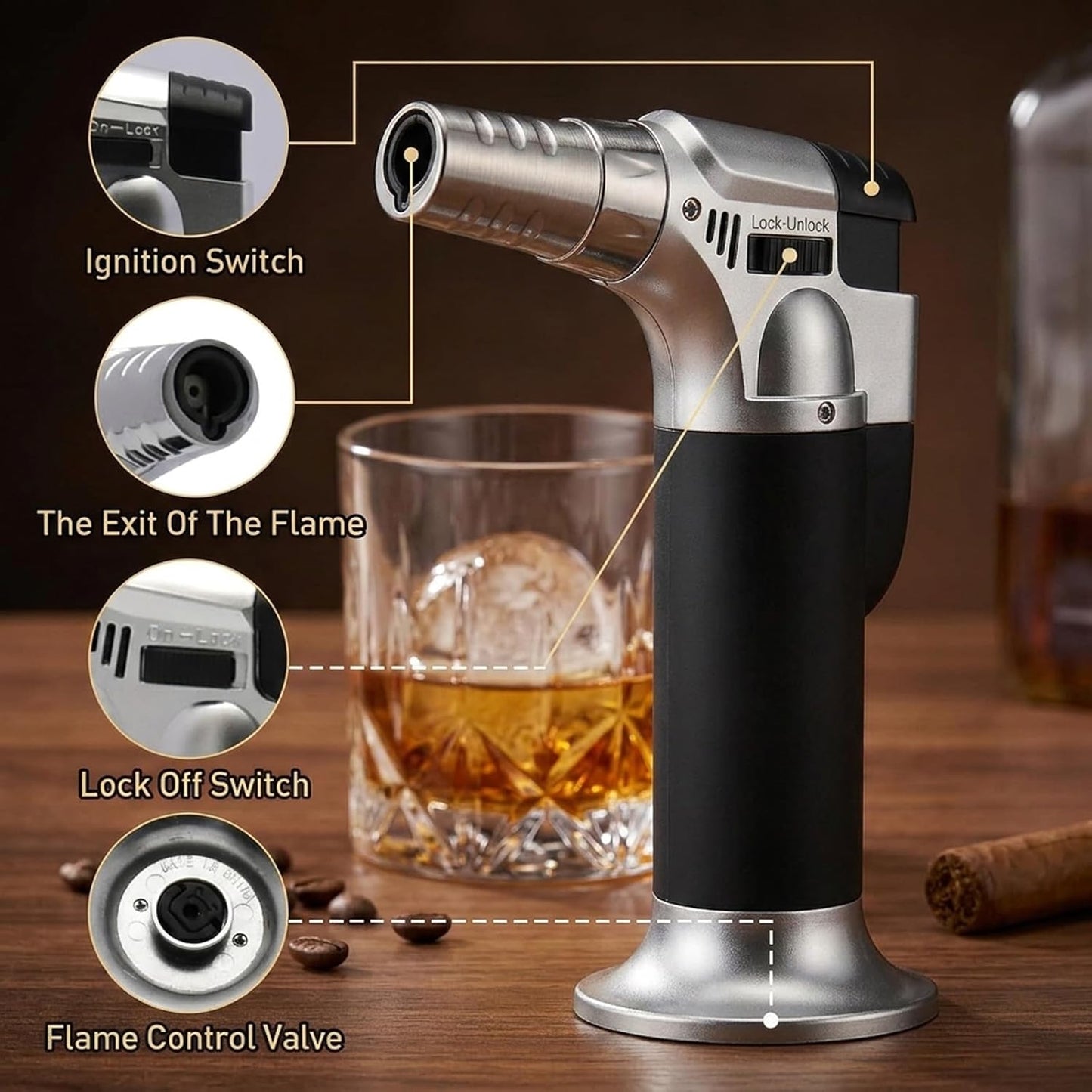 Unleash Bold Flavors with the Whiskey Smoker Kit – Complete Cocktail Smoker Set Featuring Torch, 6 Wood Chip Flavors, 2 Whiskey Glasses & 2 Ice Ball Molds – Perfect Gift for Men, Dads, and Husbands!