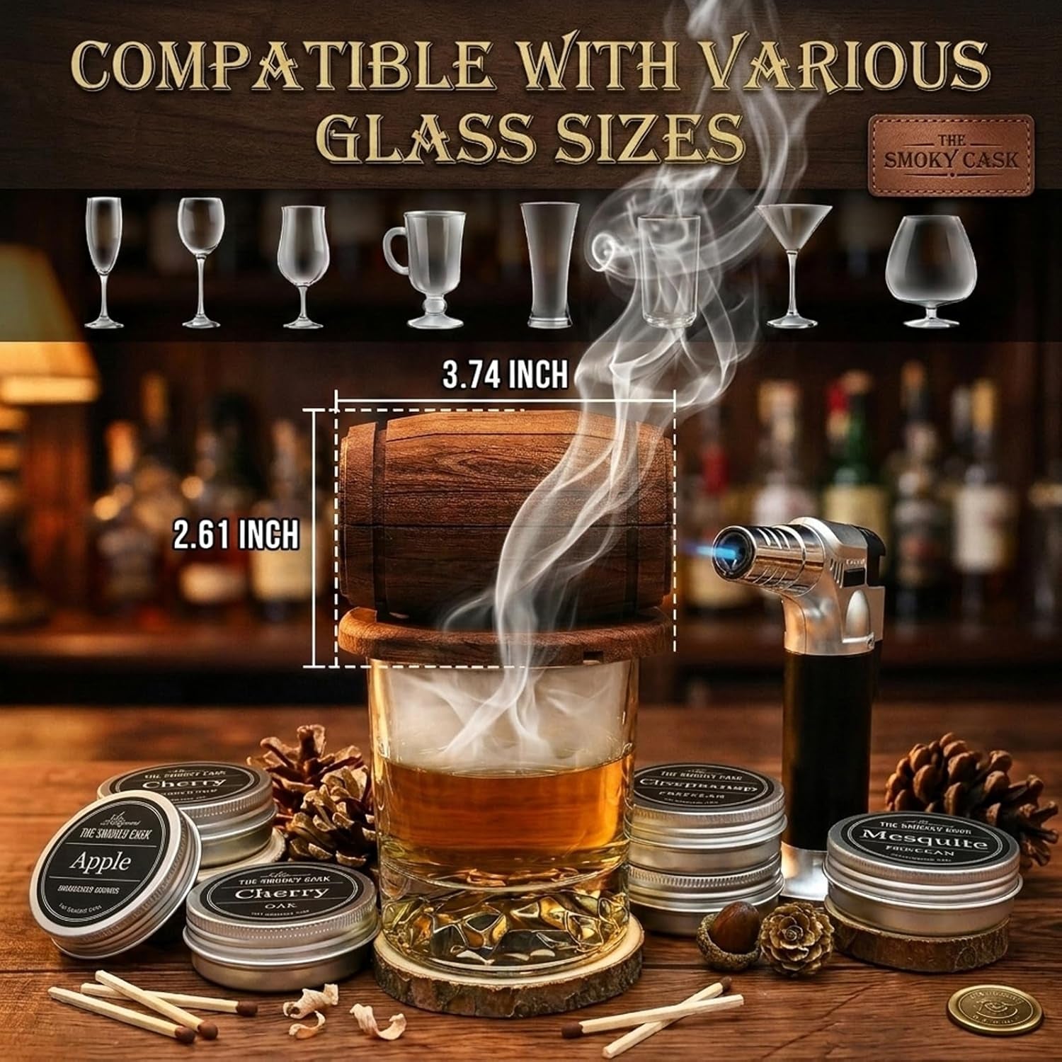 Unleash Bold Flavors with the Whiskey Smoker Kit – Complete Cocktail Smoker Set Featuring Torch, 6 Wood Chip Flavors, 2 Whiskey Glasses & 2 Ice Ball Molds – Perfect Gift for Men, Dads, and Husbands!