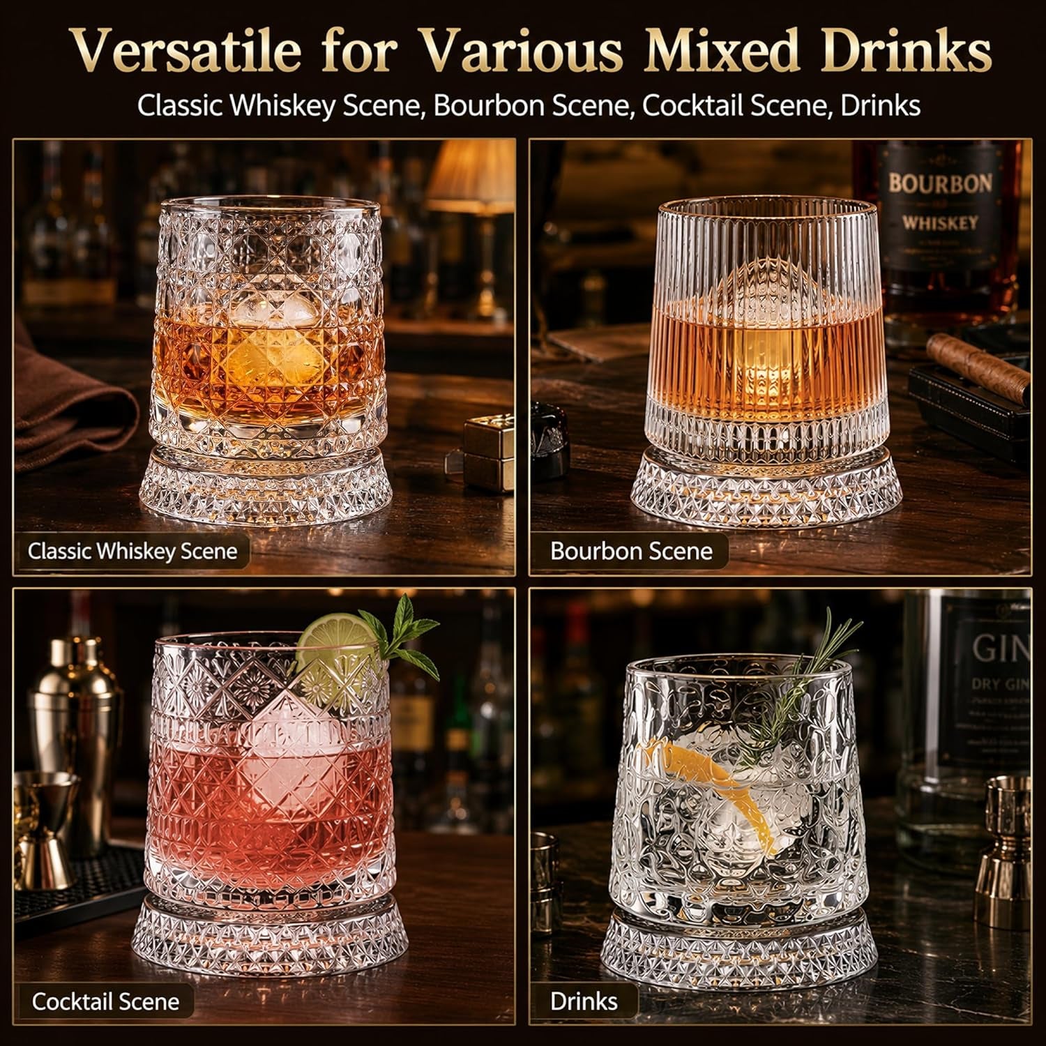 Elevate Your Sipping Experience with Our 10Oz Spinning Whiskey Glass Set - Includes 360° Rotating Glass and Ice Ball Mold for Perfectly Chilled Drinks - Ideal Gift for Whiskey Lovers!