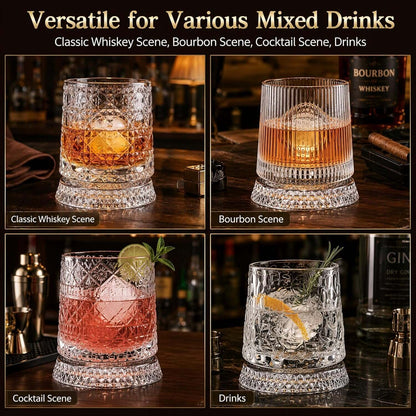 Elevate Your Sipping Experience with Our 10Oz Spinning Whiskey Glass Set - Includes 360° Rotating Glass and Ice Ball Mold for Perfectly Chilled Drinks - Ideal Gift for Whiskey Lovers!