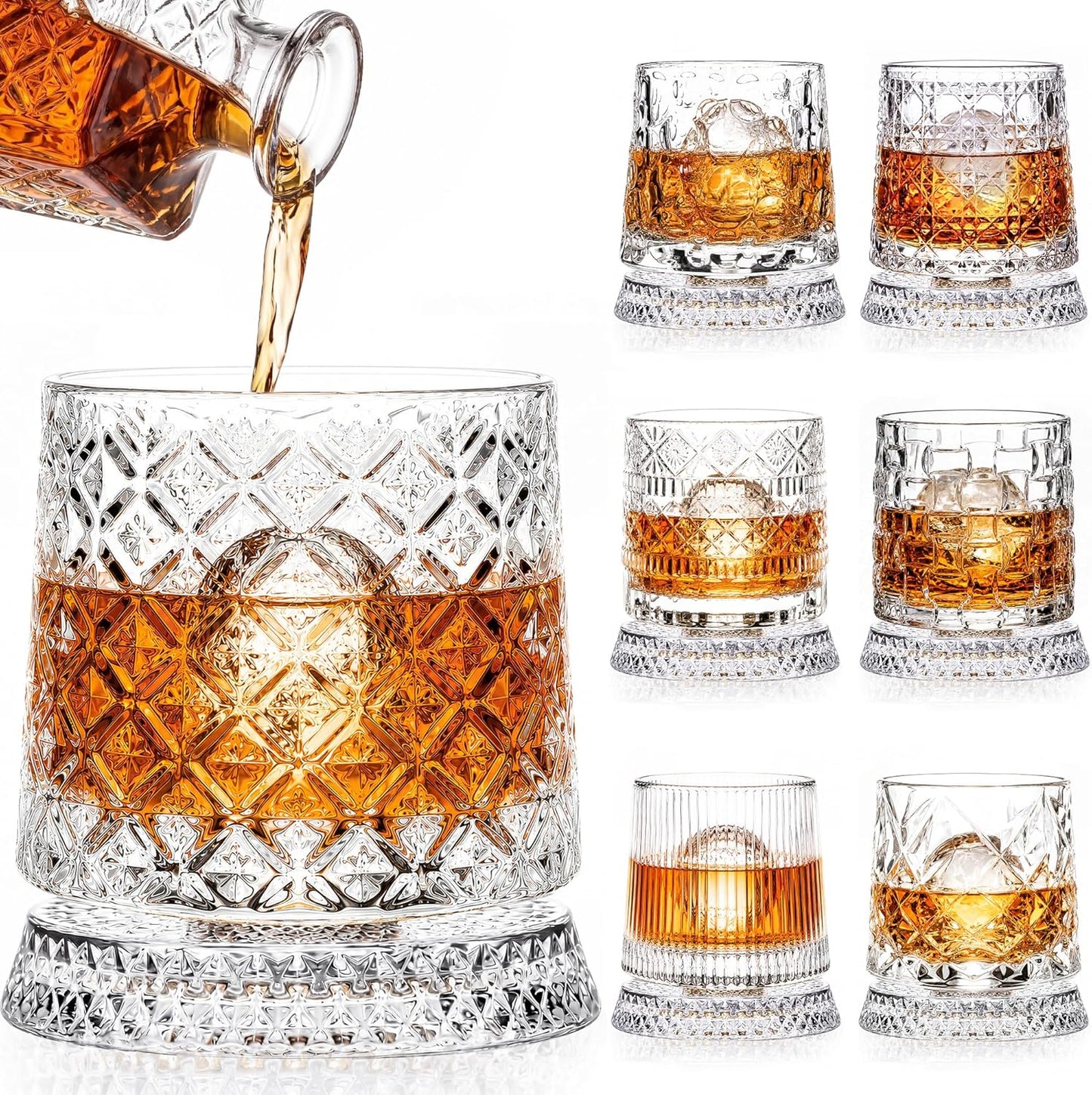 Elevate Your Sipping Experience with Our 10Oz Spinning Whiskey Glass Set - Includes 360° Rotating Glass and Ice Ball Mold for Perfectly Chilled Drinks - Ideal Gift for Whiskey Lovers!