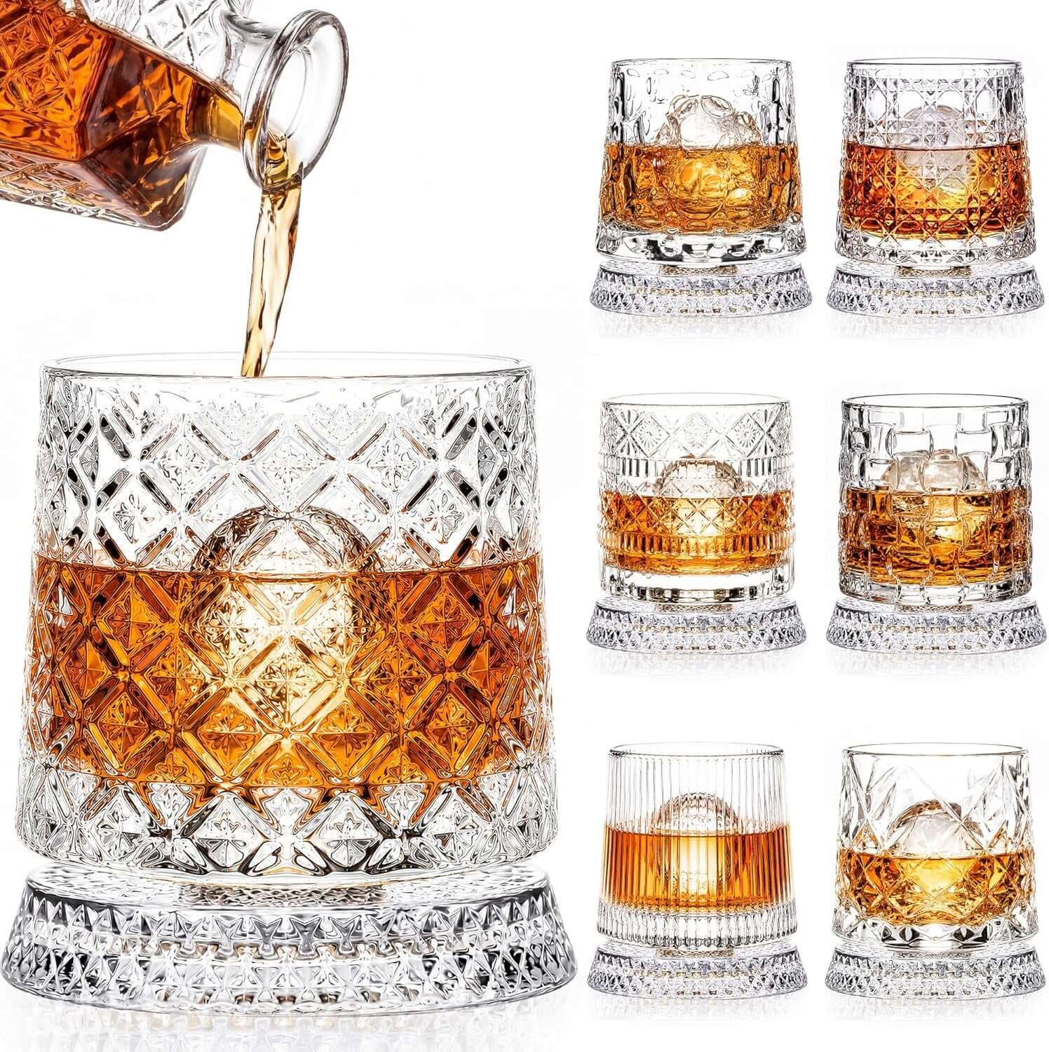 Elevate Your Sipping Experience with Our 10Oz Spinning Whiskey Glass Set - Includes 360° Rotating Glass and Ice Ball Mold for Perfectly Chilled Drinks - Ideal Gift for Whiskey Lovers!