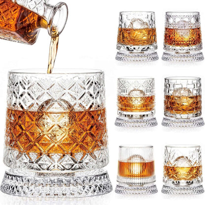 Elevate Your Sipping Experience with Our 10Oz Spinning Whiskey Glass Set - Includes 360° Rotating Glass and Ice Ball Mold for Perfectly Chilled Drinks - Ideal Gift for Whiskey Lovers!