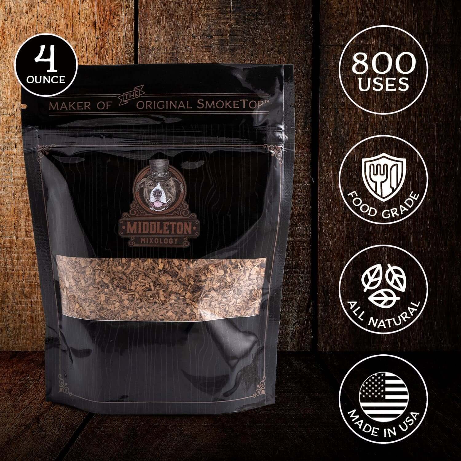 Elevate Your Cocktails with Smoketop® 4Oz Hickory Cocktail Smoker Chips - Perfect for Old Fashioned, Whiskey &amp; Bourbon Enthusiasts - 800 Uses Made in the USA