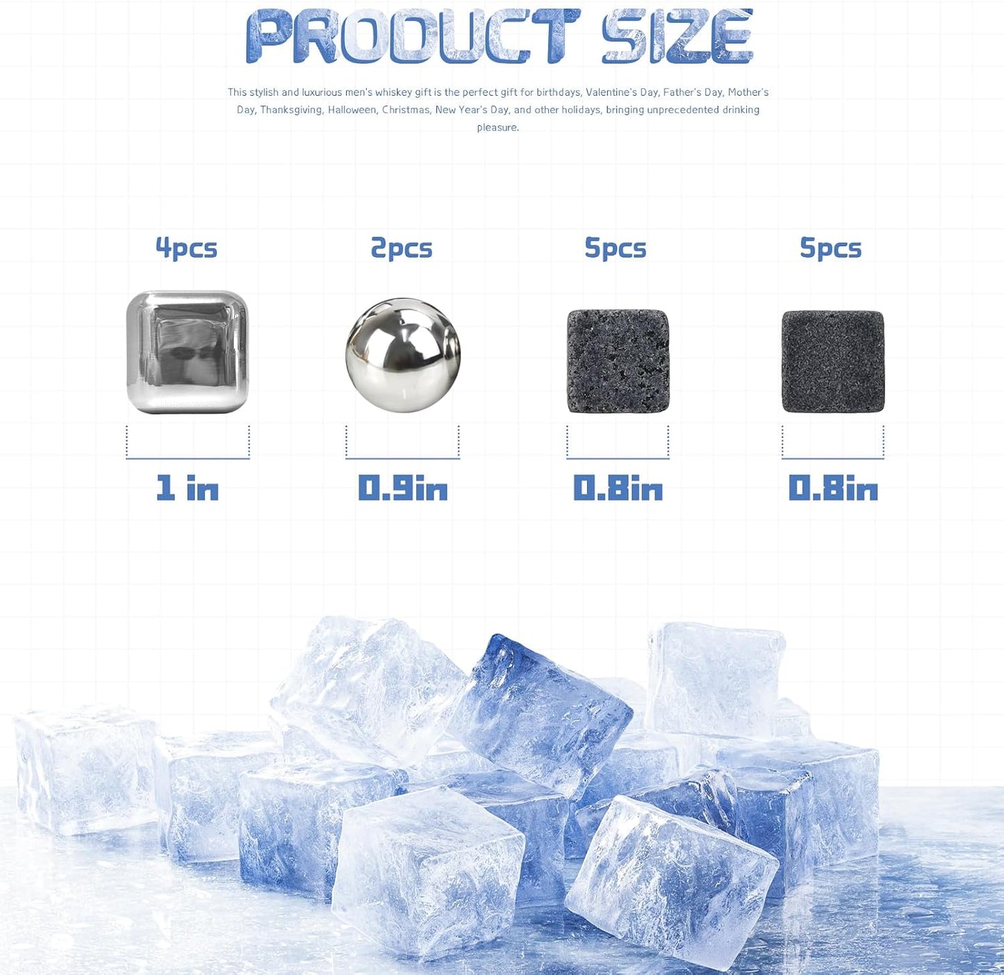 Elevate Your Drinking Experience with Our 16-Piece Whiskey Stones Set – Includes Granite Rocks, Stainless Steel Ice Cubes, and Whiskey Balls – Perfect Gift for Men, Dads, and Husbands!
