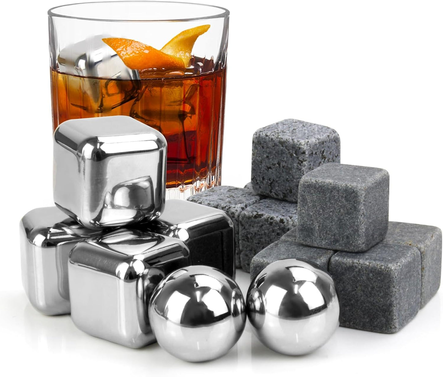 Elevate Your Drinking Experience with Our 16-Piece Whiskey Stones Set – Includes Granite Rocks, Stainless Steel Ice Cubes, and Whiskey Balls – Perfect Gift for Men, Dads, and Husbands!