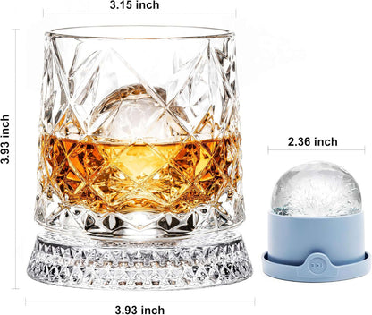 Elevate Your Sipping Experience with Our 10Oz Spinning Whiskey Glass Set - Includes 360° Rotating Glass and Ice Ball Mold for Perfectly Chilled Drinks - Ideal Gift for Whiskey Lovers!