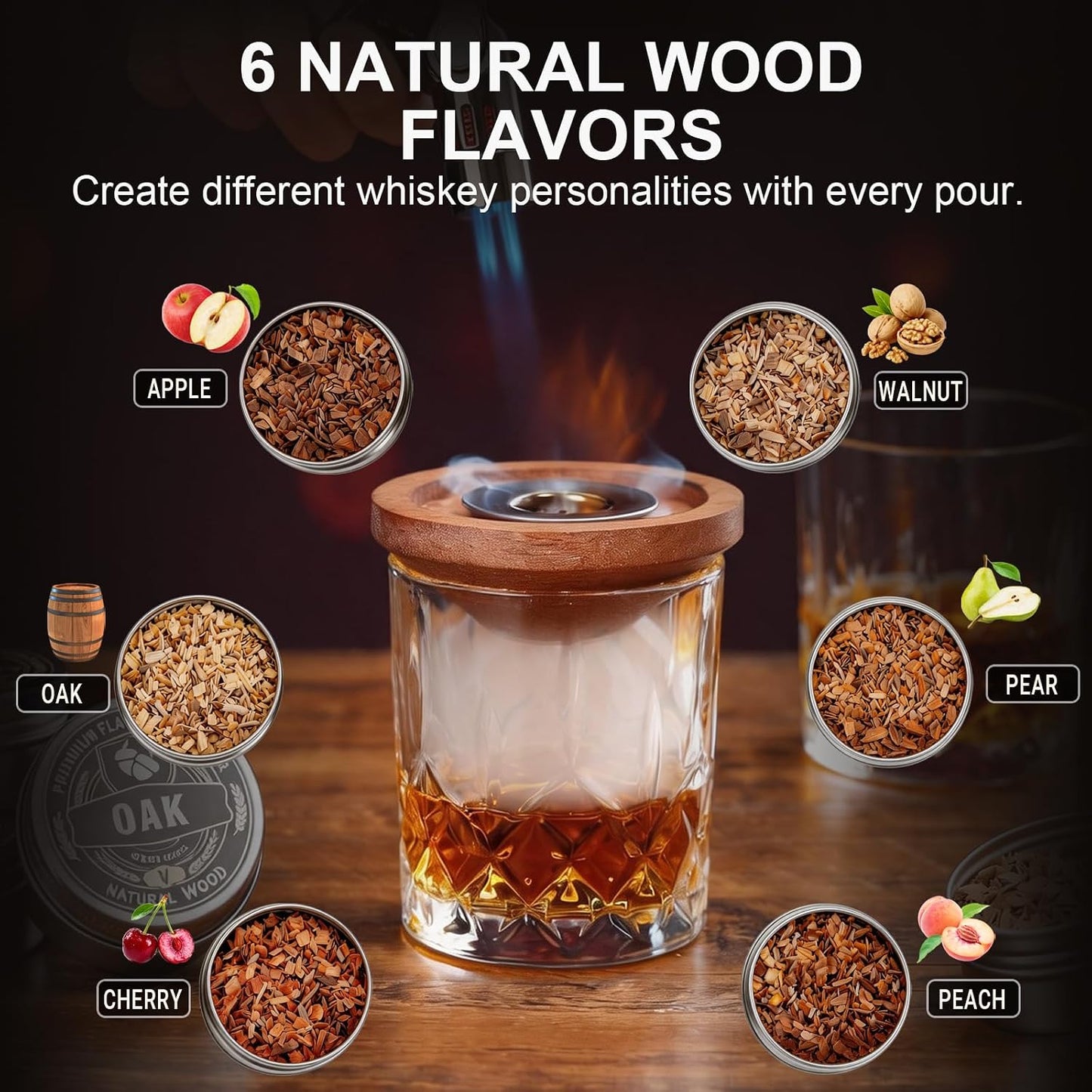 Elevate Your Spirits with the Bourbon & Whiskey Smoker Kit – A Premium Cocktail Experience with 6 Exquisite Wood Chip Flavors for the Ultimate Gift!