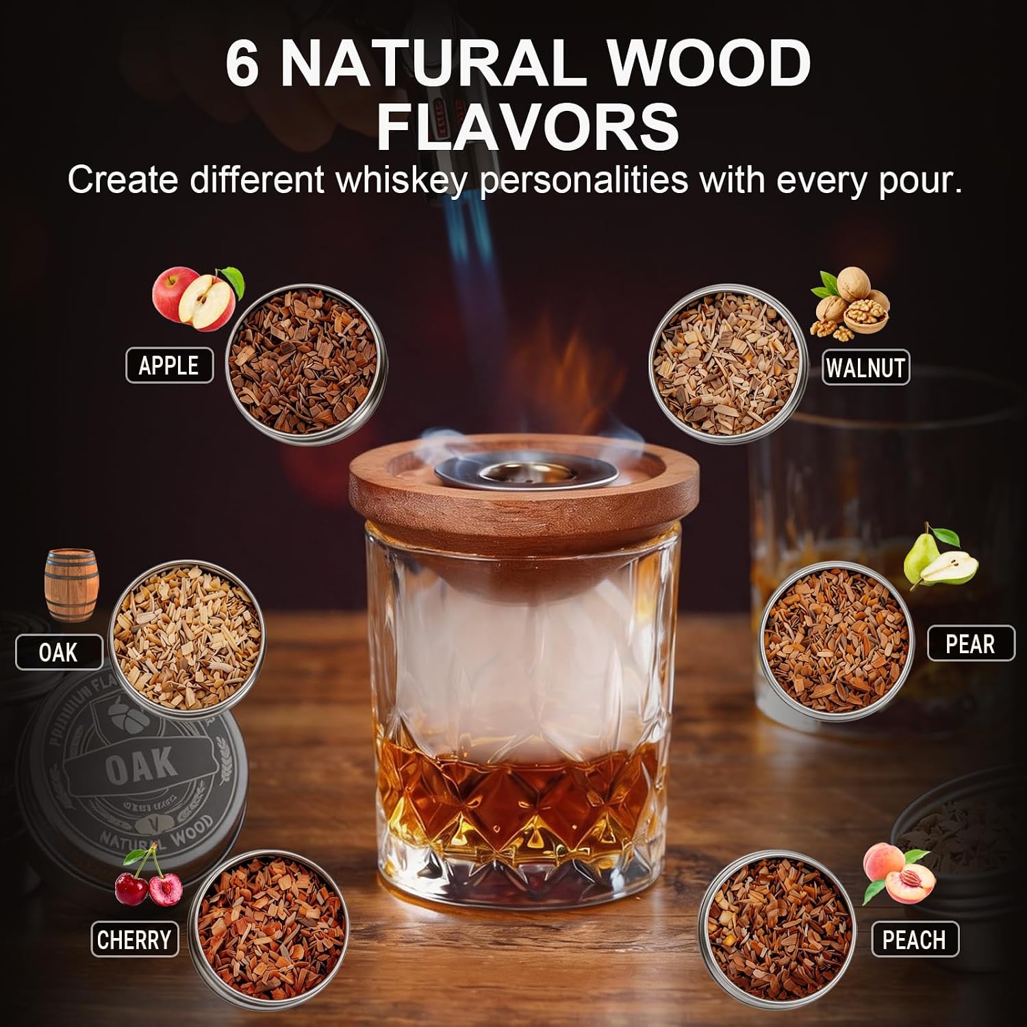 Elevate Your Spirits with the Bourbon & Whiskey Smoker Kit – A Premium Cocktail Experience with 6 Exquisite Wood Chip Flavors for the Ultimate Gift!