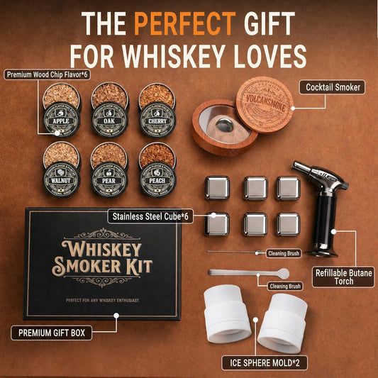 Elevate Your Spirits with the Bourbon & Whiskey Smoker Kit – A Premium Cocktail Experience with 6 Exquisite Wood Chip Flavors for the Ultimate Gift!