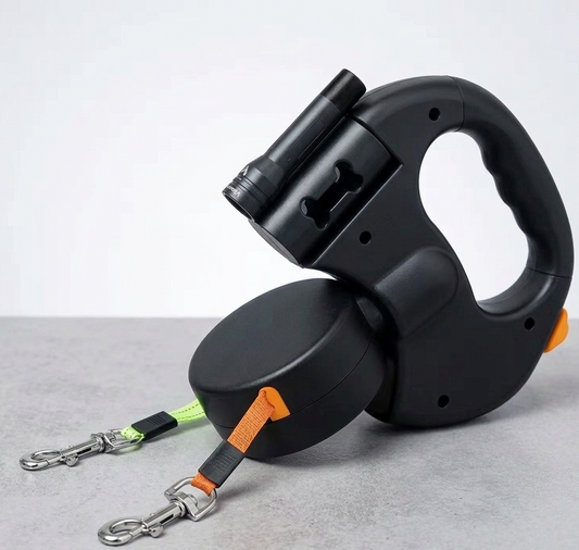 Vibrove™LED Lighted and 360° Tangle-Free Swivel Retractable Double Dog Leash