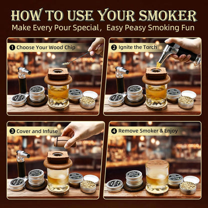 Unleash Bold Flavors with the Whiskey Smoker Kit – Complete Cocktail Smoker Set Featuring Torch, 6 Wood Chip Flavors, 2 Whiskey Glasses &amp; 2 Ice Ball Molds – Perfect Gift for Men, Dads, and Husbands!