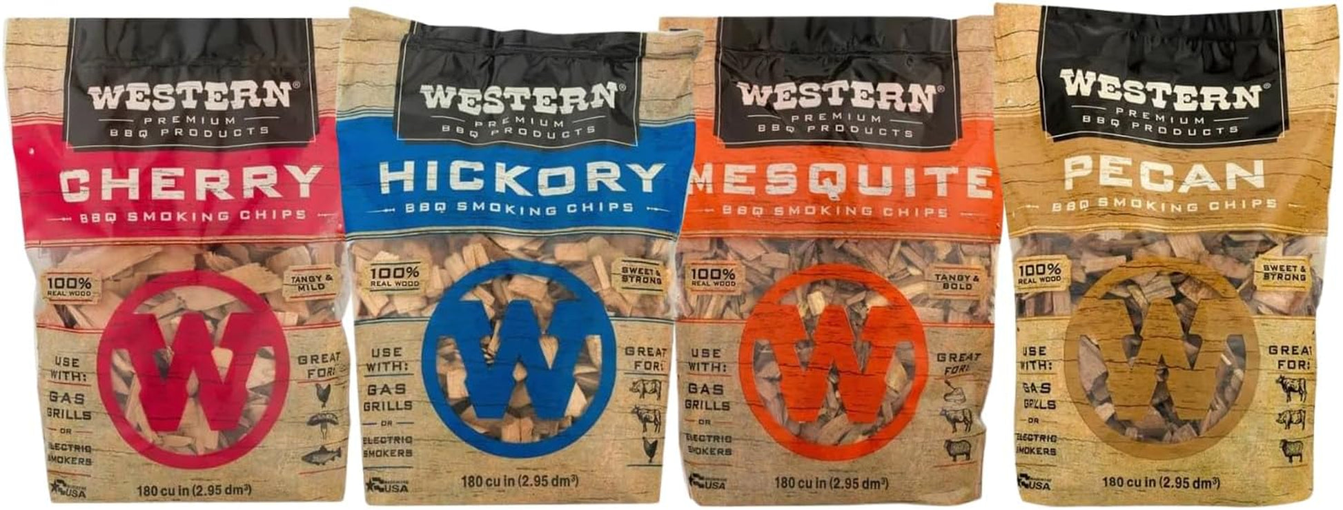 BBQ Premium Wood Smoking Chips Variety Pack - Elevate Your Grilling with Cherry, Hickory, Mesquite, and Pecan Flavors