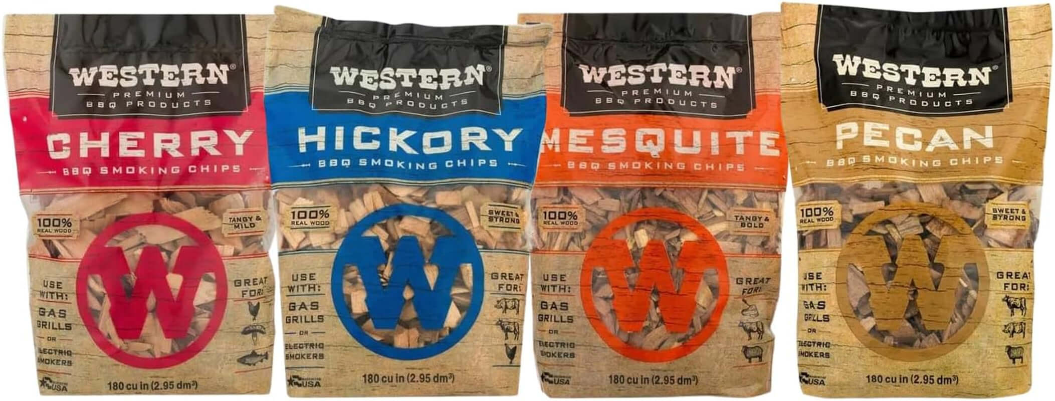 BBQ Premium Wood Smoking Chips Variety Pack - Elevate Your Grilling with Cherry, Hickory, Mesquite, and Pecan Flavors