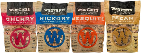 BBQ Premium Wood Smoking Chips Variety Pack - Elevate Your Grilling with Cherry, Hickory, Mesquite, and Pecan Flavors