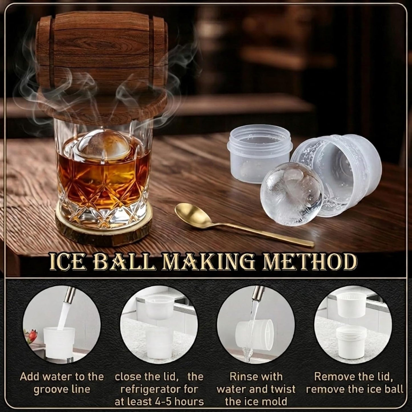 Unleash Bold Flavors with the Whiskey Smoker Kit – Complete Cocktail Smoker Set Featuring Torch, 6 Wood Chip Flavors, 2 Whiskey Glasses & 2 Ice Ball Molds – Perfect Gift for Men, Dads, and Husbands!