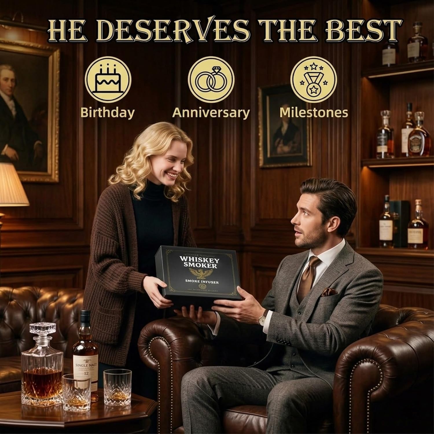 Unleash Bold Flavors with the Whiskey Smoker Kit – Complete Cocktail Smoker Set Featuring Torch, 6 Wood Chip Flavors, 2 Whiskey Glasses & 2 Ice Ball Molds – Perfect Gift for Men, Dads, and Husbands!